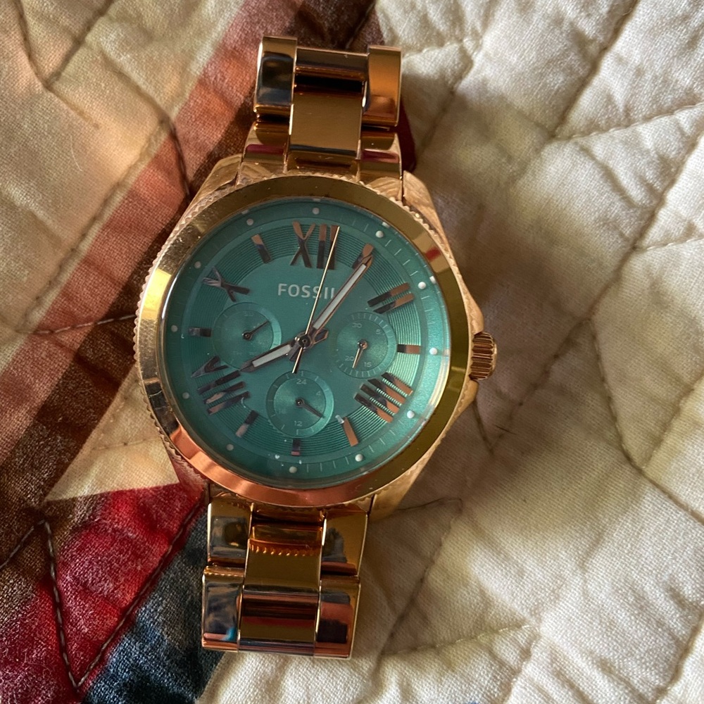 Fossil gold and teal watch